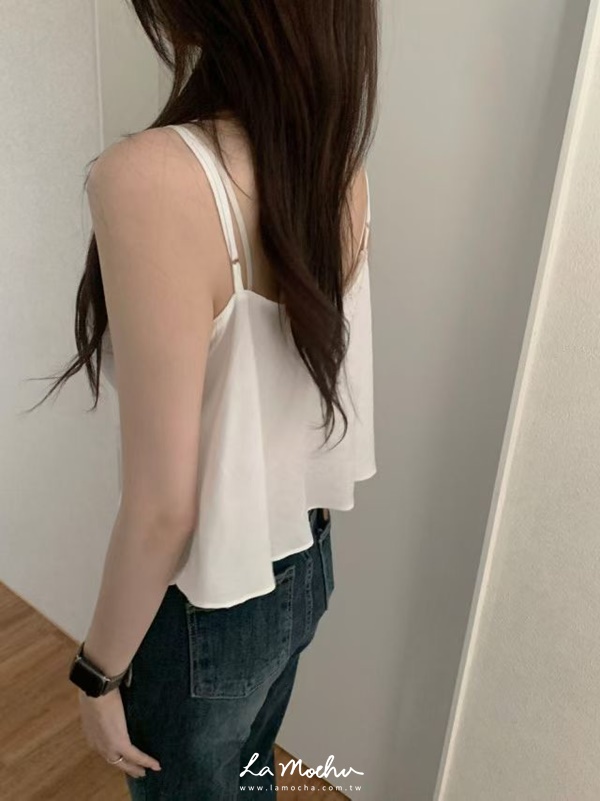 細肩壓紋蕾絲滾邊背心